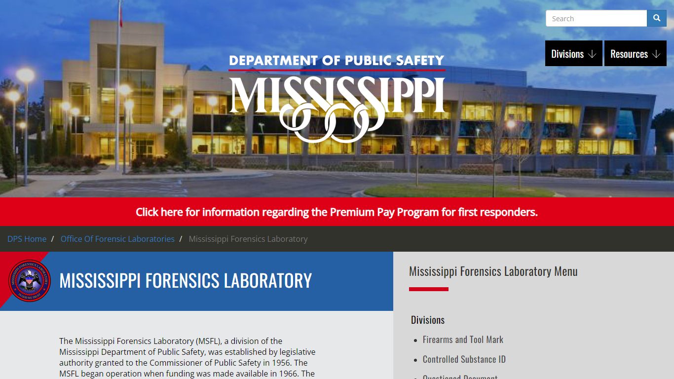 Mississippi Forensics Laboratory - Department of Public Safety